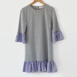 Eliza J Sweatshirt Dress Gray with Blue & White Stripes Mini Coastal Casual